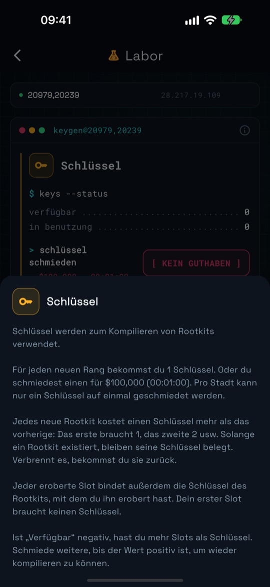 Hilfeblatt zu Rootkits, das ihren Einsatz bei Angriffen erklärt und was bei Sieg, Eroberung und Niederlage passiert.